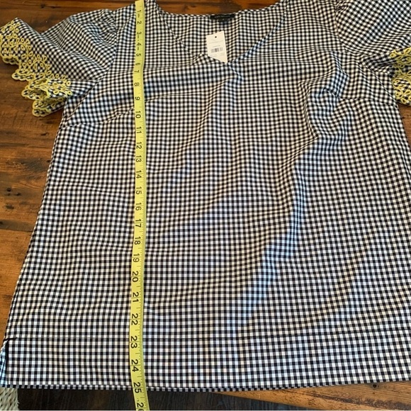 Ann Taylor Gingham Flutter Sleeve Black & White Yellow Embroidered Sleeve Sz M - Picture 6 of 8